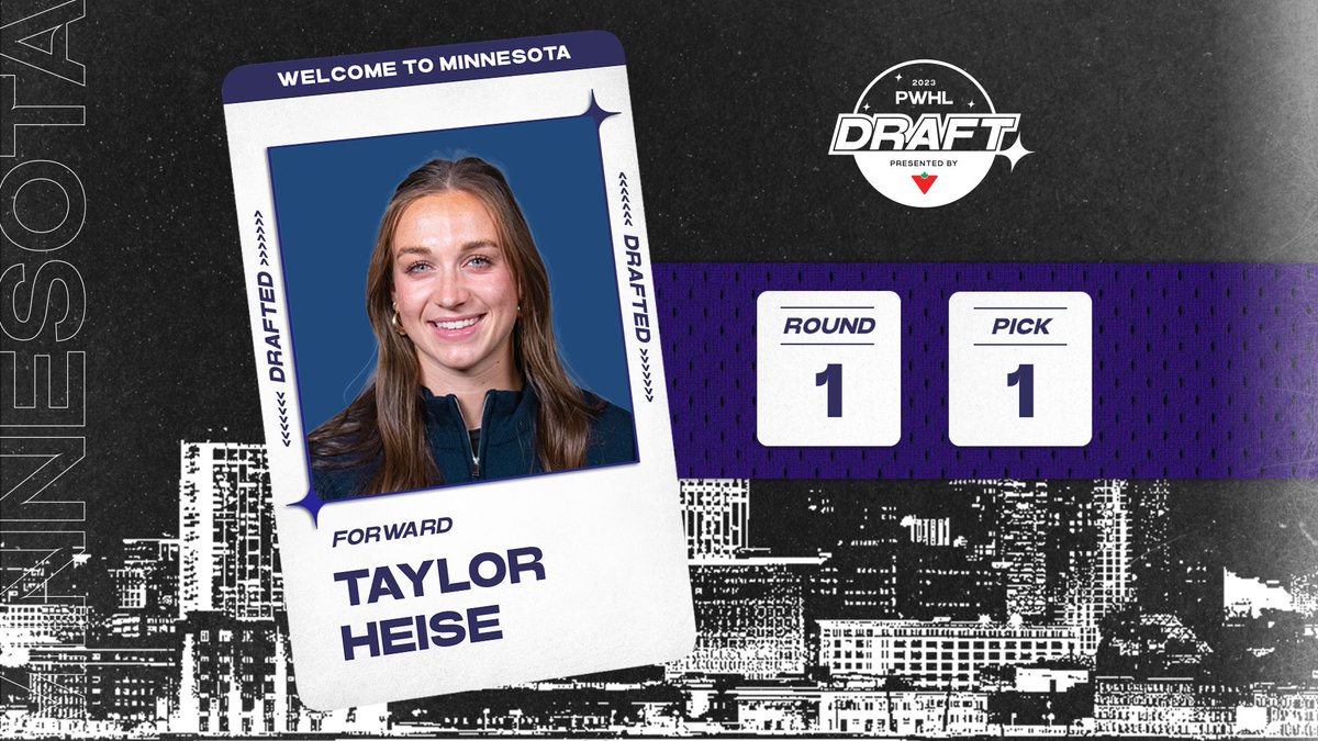 The first overall pick of the 2023 PWHL Inaugural Draft is Taylor Heise!

Proud to have Taylor join Minnesota. 🏒

#PWHLDraft2023