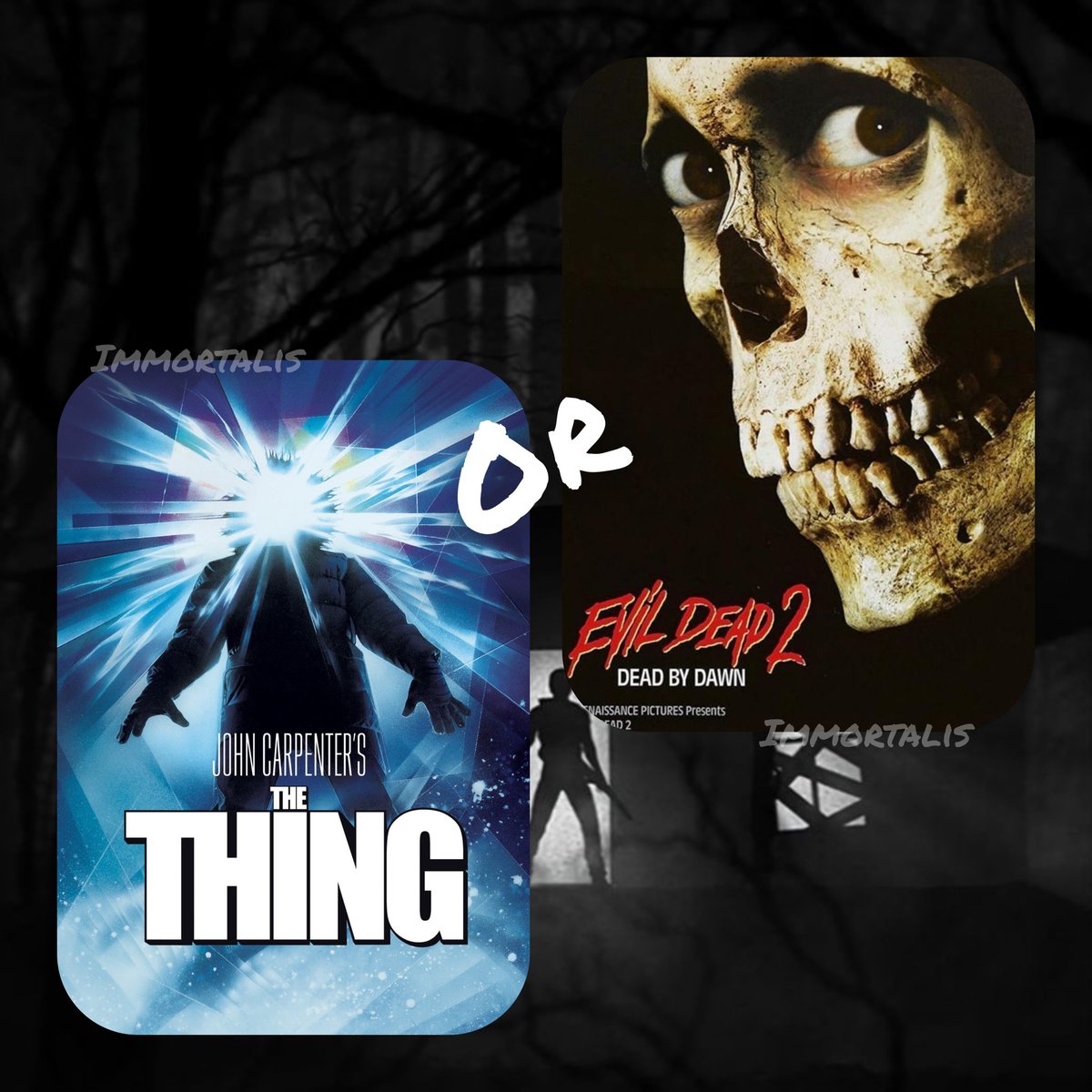 DyerbolicalDB's tweet photo. The greatest battle. 

Which is the GOAT?

#TheThing #EvilDead https://t.co/uoshC56LqI