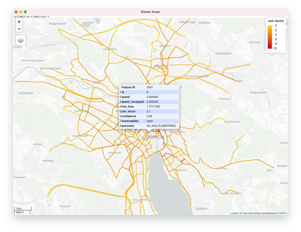munterfi1's tweet photo. Major release of hereR 📦 v1.0.0 on CRAN:
- Upgraded HERE Traffic API to v7 🚗
- Upgraded HERE Destination Weather API to v3 ☀️
- Support HERE Platform API key 🗝️
Check it out: https://t.co/VNsmZyWEmv
#rstats #rspatial #datascience #traffic #weather https://t.co/mtEHErTUNd