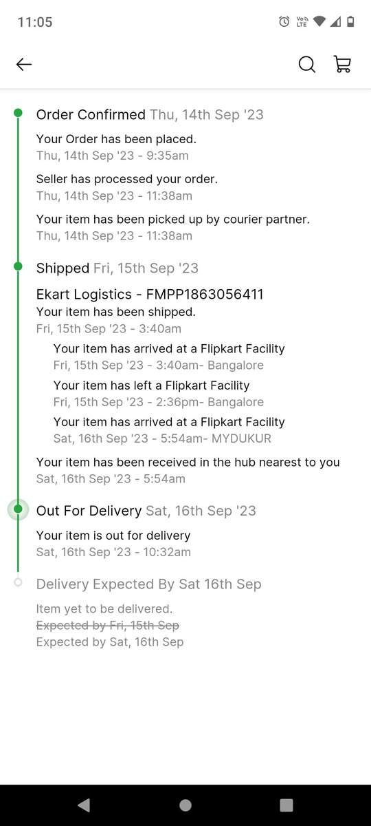 rajesh929's tweet photo. @flipkartsupport @Flipkart out for delivery on 16th ,today it's 18th it seems @Flipkart  still living in 16th September only don't know when delivery happens https://t.co/IoH91wRILj