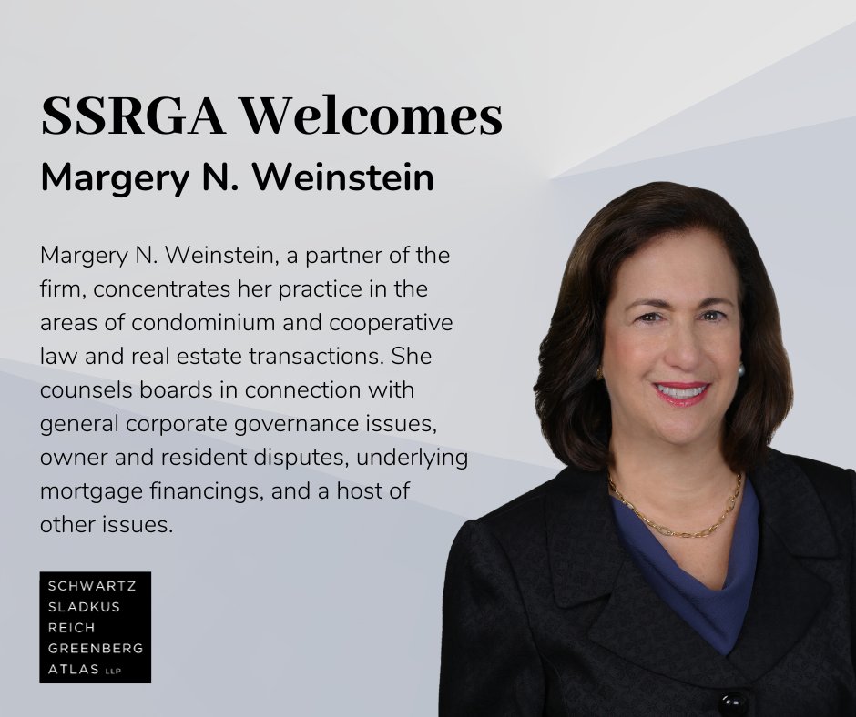 SSRGALaw's tweet photo. SSRGA welcomes Margery N. Weinstein as a partner in the real estate practice of our New York office. For Margery’s full bio please click the link.  https://t.co/wxHcrynDmM https://t.co/ry37q6WX3h