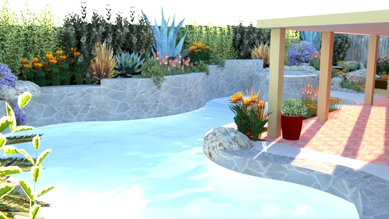 Upgrade to an existing pool yard, all new planting, new natural/boulder retaining and seating wall, fire pit area, grass removal. Design solutions to bring greater functionality and low maintenance beauty.