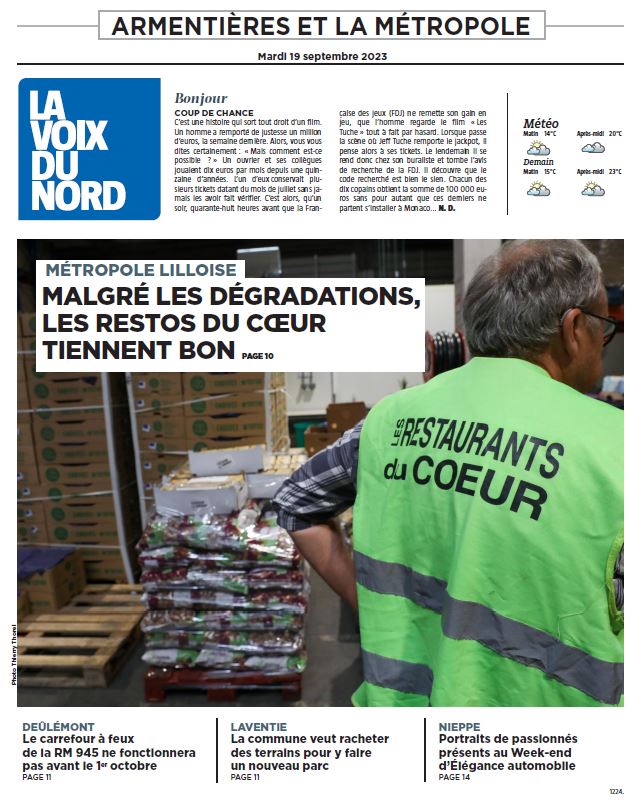 Bonjour, voici la une de l'édition d'#Armentieres ce mardi. Passez une bonne journée. Le journal numérique ➡️ journal.lavoix.com