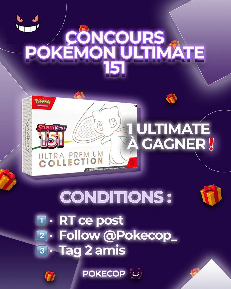 CONCOURS ULTIMATE 151⚡️

Tente de gagner une ultimate GRATUITE :  
1️⃣ -  RT ce post 
2️⃣ - Follow <a href="/Pokecop_/">Pokecop</a> 
3️⃣ - Tag 2 amis en commentaire

Et DM nous pour tenter de nous rejoindre des maintenant ✅ #CONCOURS  #PokemonJCC #Pokemon151