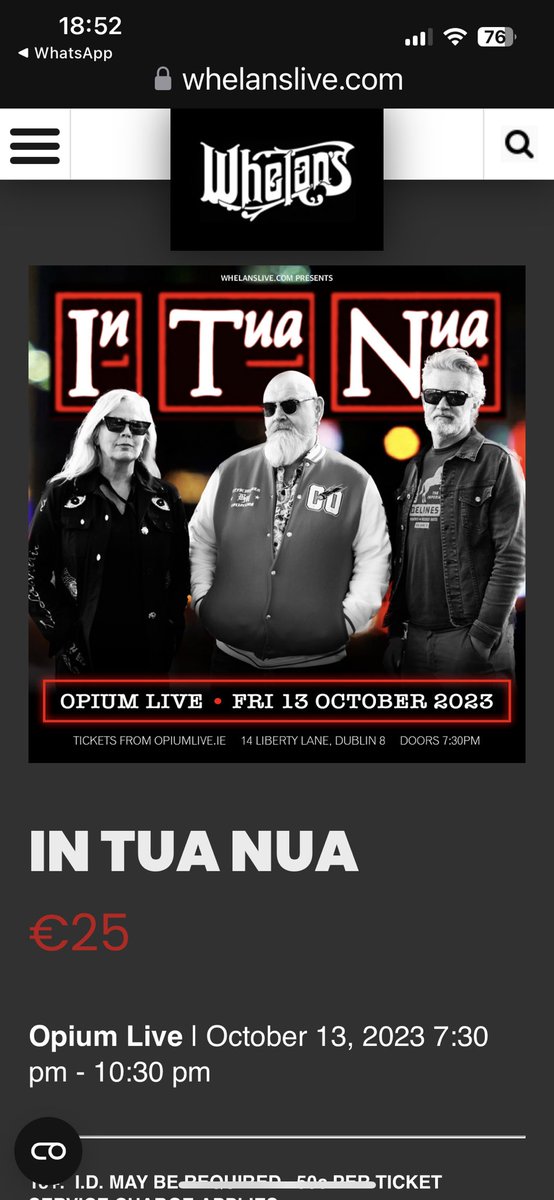 The absolutely brilliant @InTuaNuaBand are playing in @whelanslive next month on the 13th of October - not to be missed!! whelanslive.com/ticket/in-tua-…