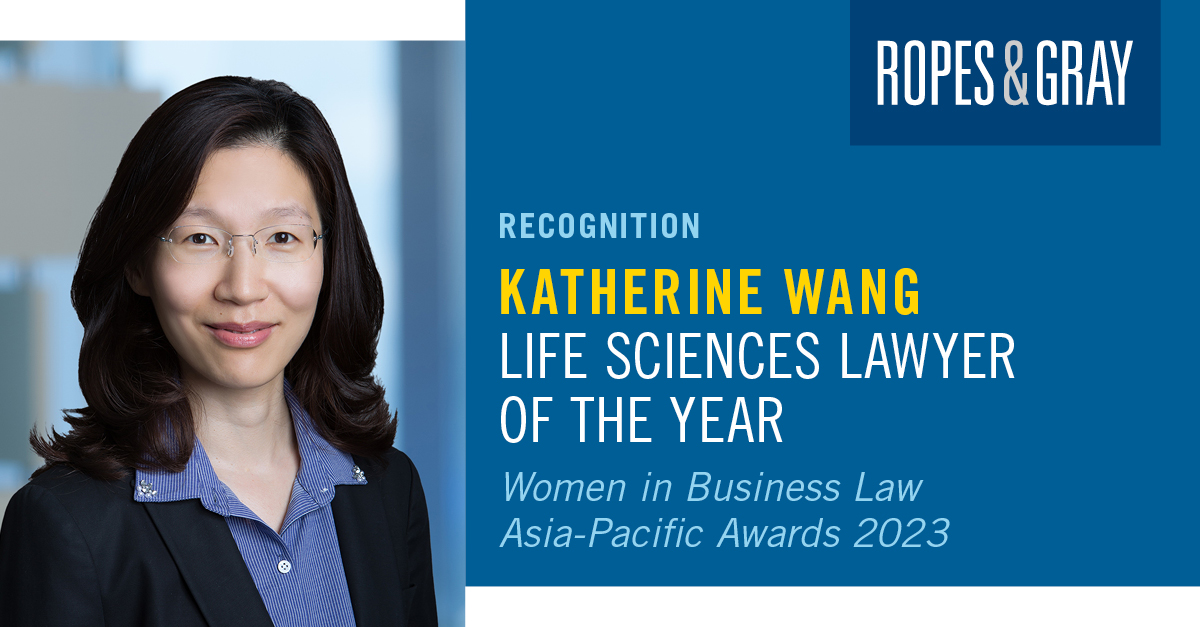 Congratulations to Katherine Wang on being named #lifesciences lawyer of the year by Women in Business Law Asia Pacific. #womenlawyers bit.ly/3LrTLm6