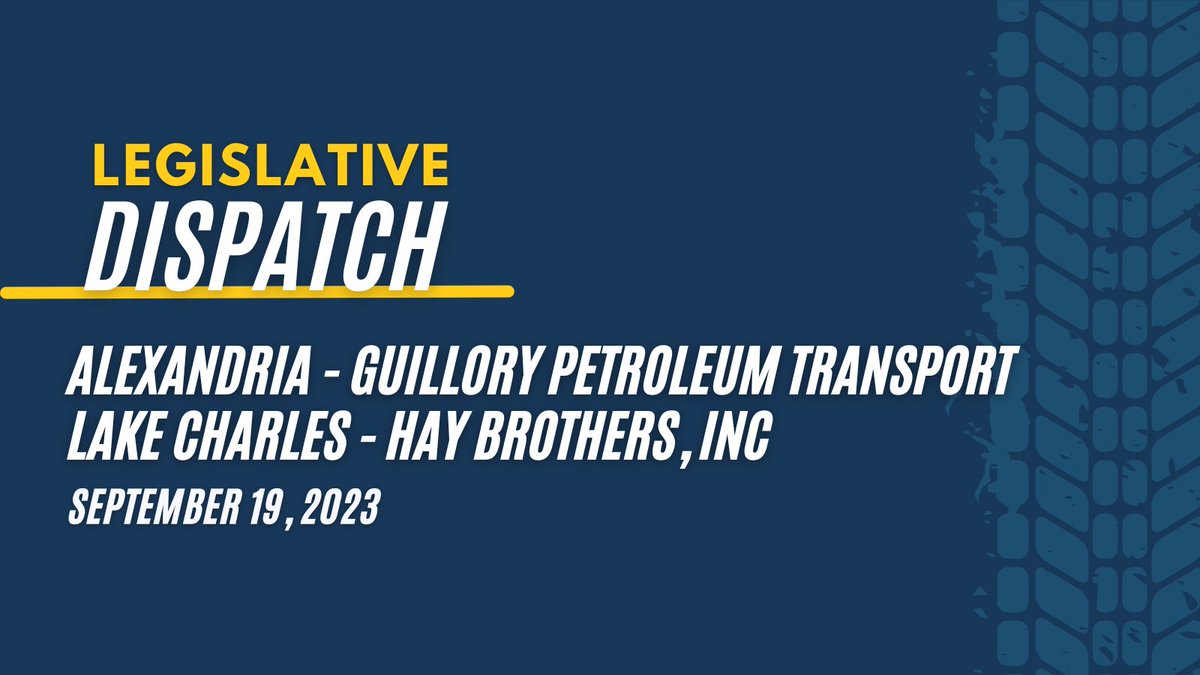 TruckinginLA's tweet photo. Join us tomorrow, on September 19, 2023, we're hosting our second Legislative Dispatch session in Alexandria and Lake Charles. Here's the schedule:

8:00 am: Alexandria | Guillory Petroleum Transport

1:00 pm: Lake Charles | @HayBrosTrucking

#LegislativeDispatch #Lalege https://t.co/qRVOzTrSGO