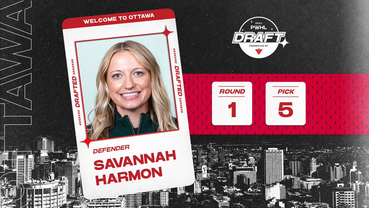The fifth overall pick of the 2023 PWHL Inaugural Draft is Savannah Harmon!

So happy to have Savannah join Ottawa.
