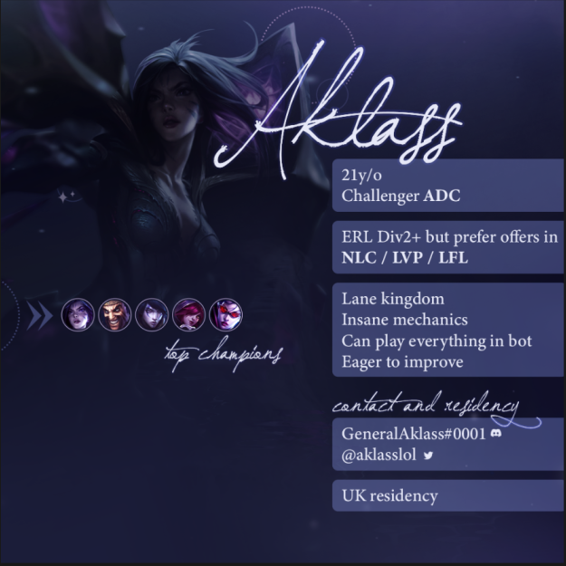Hello , 
After a short journey and lots of improvements while bootcamping in Korea ,  I am now LFT Mainy DIV 1 ( Also looking for arabian league too ) 
dm me in twitter or contact : ahilleas@azyt.com 
RT &amp; LIKES are appreciated ♥