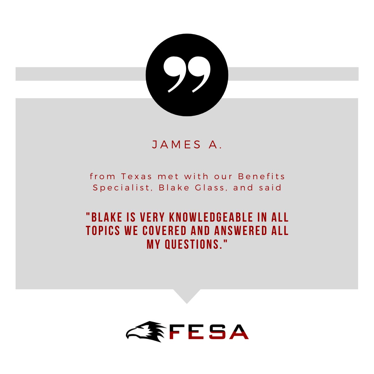 TeamFESA's tweet image. Like James A. from Texas, we can help you understand your benefits too! Contact us at (512) 687-6202 or email CustomerService@GoFESA.com
Visit GoFESA.com for more information
#FESA #Benefits #Retirement #TSP #Medicare #BenefitsAnalysis