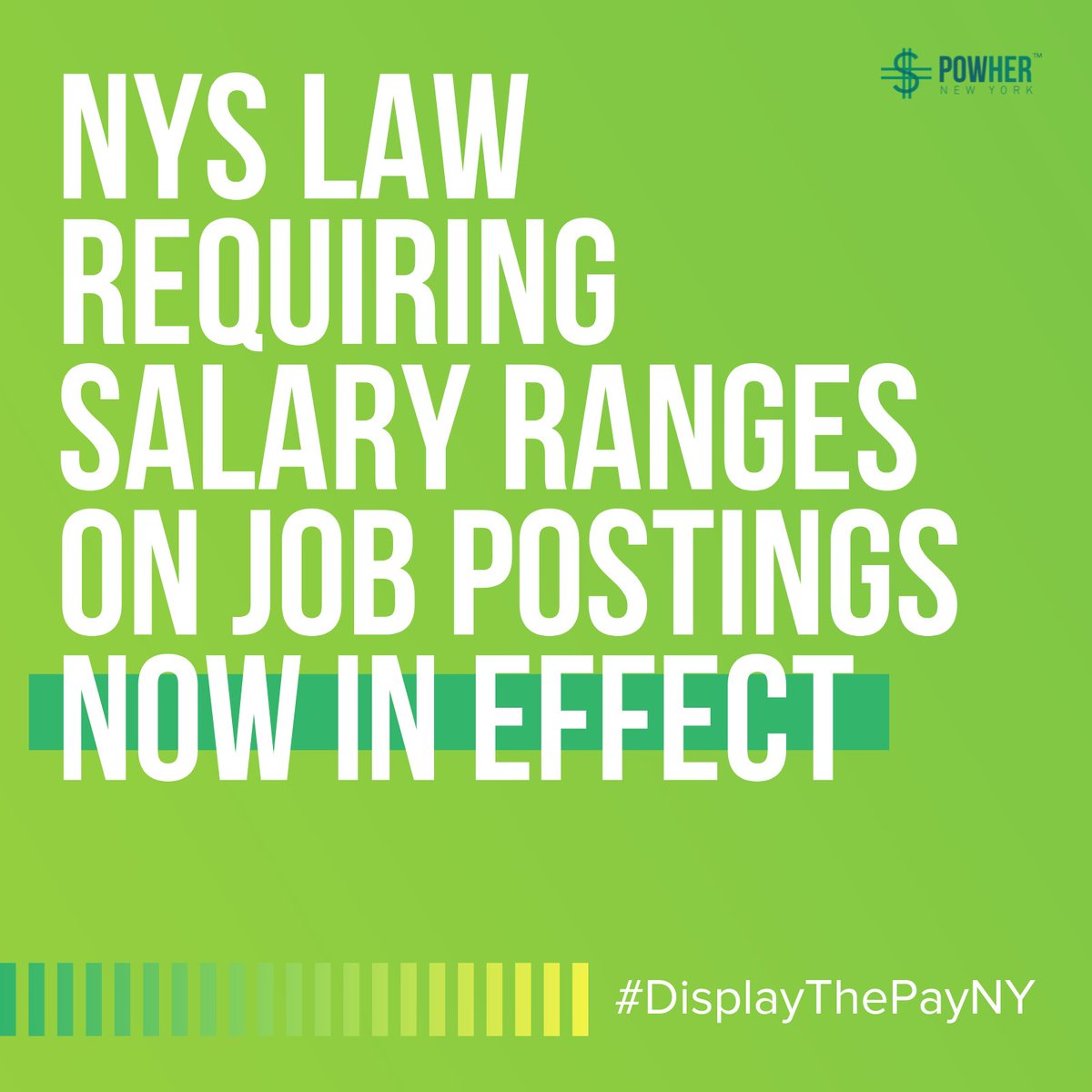 Now NYS businesses will have to #DisplayThePayNY by posting pay ranges w/ job listings. This is crucial information for individuals to inform their job searches and career development #EqualPayNY