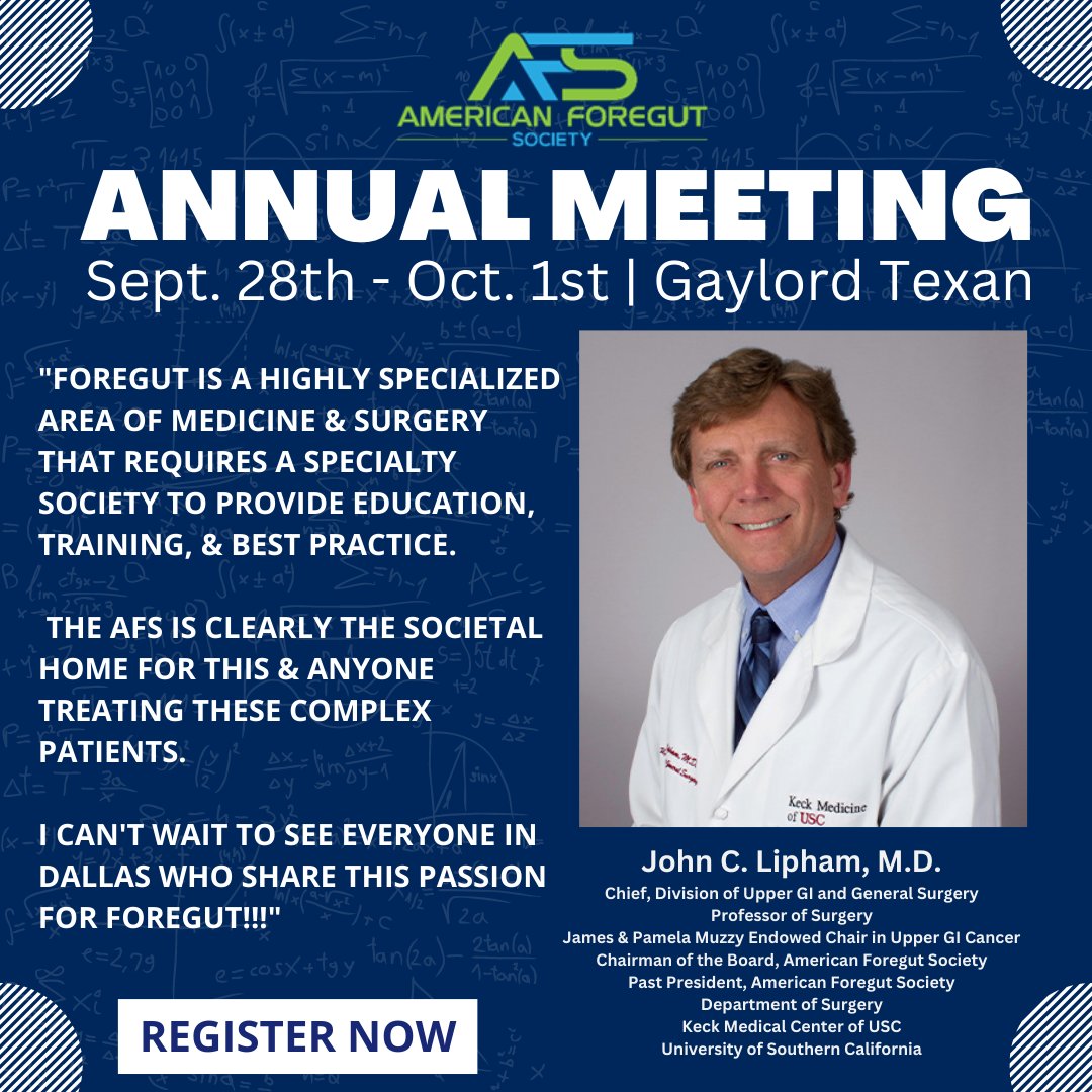 Foregut is a highly specialized area of medicine & surgery that requires a specialty Society to provide education, training, and best practice. I can't wait to see everyone in Dallas who share this passion for Foregut!!! Register Today: ow.ly/CKPh50PjHAj @liphamjohn