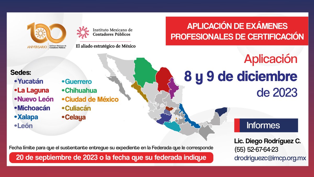 #QueNoSeTePase 🧐 | Se acerca la fecha límite para que el sustentante entregue su expediente en la Federada correspondiente.

Más información al 📞 (55) 5267 6423 
📧 drodriguezc@imcp.org.mx
O aquí ▶️ ow.ly/4XEs50PIP0t ◀️

#IMCP #TodosSomosIMCP #AliadoEstratégicoDeMéxico