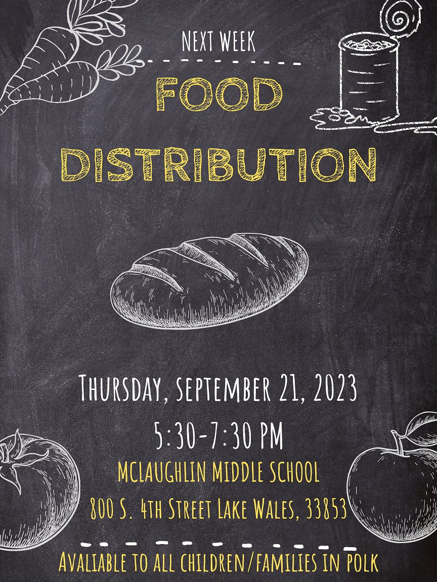 VictoryRidge's tweet photo. **FOOD DISTRIBUTION AT MCGLAUGHLIN MIDDLE SCHOOL*

There will be a food distribution site at McGlaughlin Middle School on Thursday, September 21, 2023 from 5:30 - 7:30 PM. Food distribution is available to all children and families who reside in Polk.

#VRAPRIDE https://t.co/1ltCjM3wH1