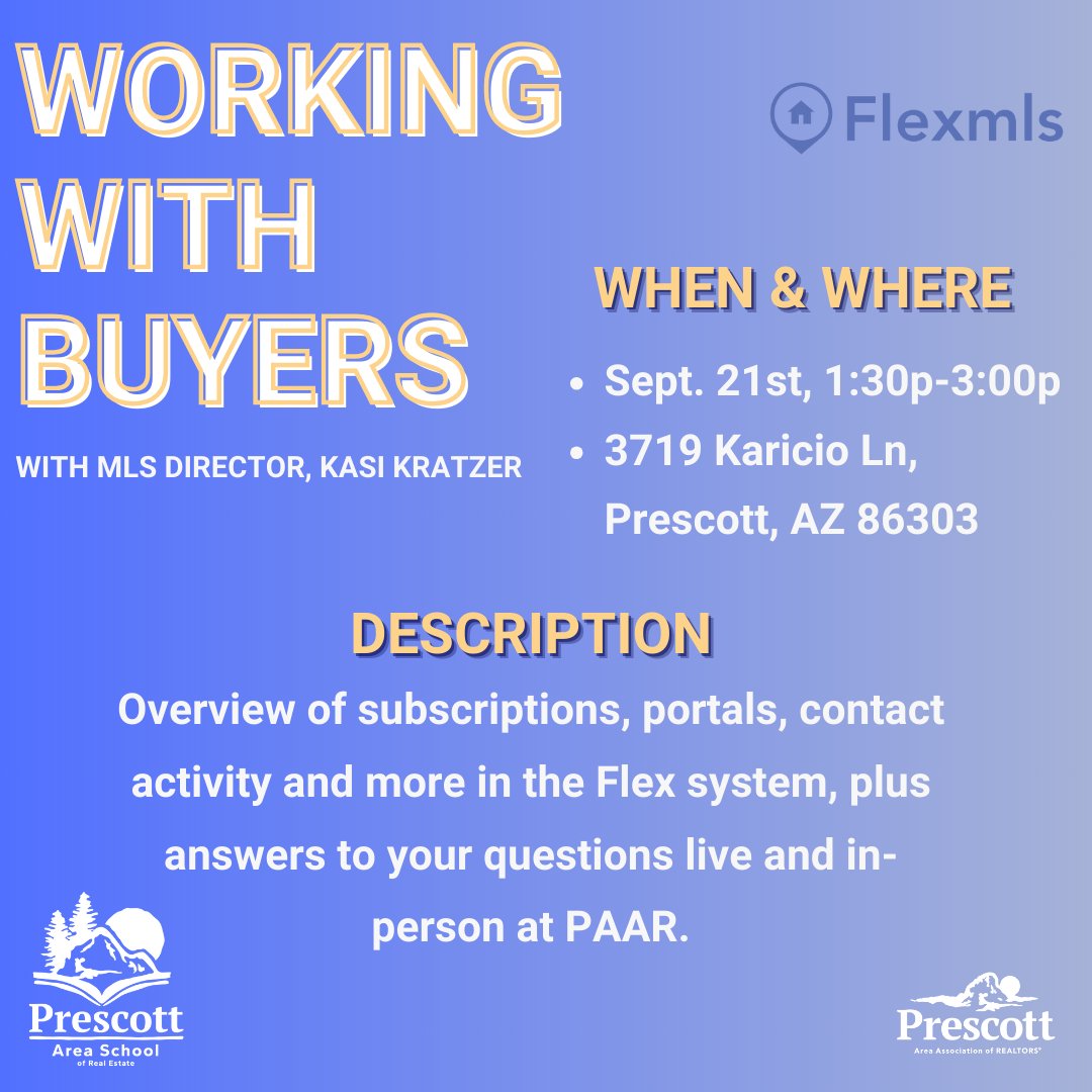 PAARREALTORS's tweet image. Hey everyone! Join us this THURSDAY for a hands-on learning experience with MLS Director Kasi! We'll learn the overview of contact activity, portals, subscriptions and more within the MLS- don't miss out! 
#MLS #contactmanagement #learningexperience #realtors