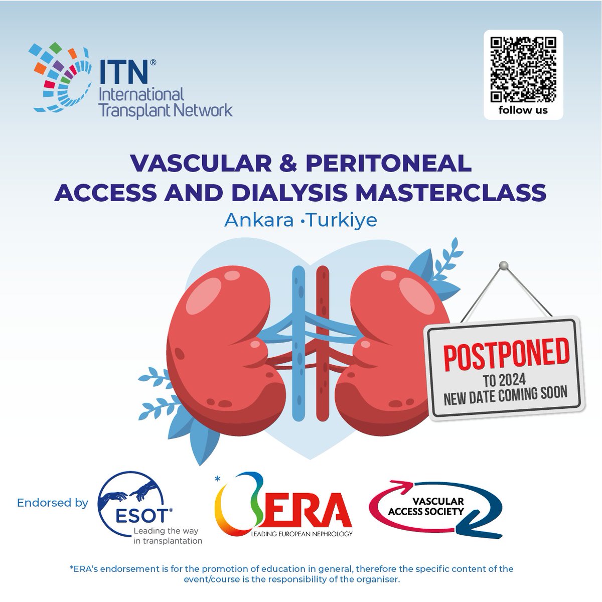 ITN_TR's tweet photo. Our "VASCULAR & PERITONEAL ACCESS AND DIALYSIS MASTERCLASS" program planned for October has been postponed.
----New date coming soon.----
#vascularaccess
#peritonealaccess
#vascularsurgery
#hemodialysis
#dialysis
#peritonealdialysis
#vascularmapping
#kidney https://t.co/q1WjSYTy4R