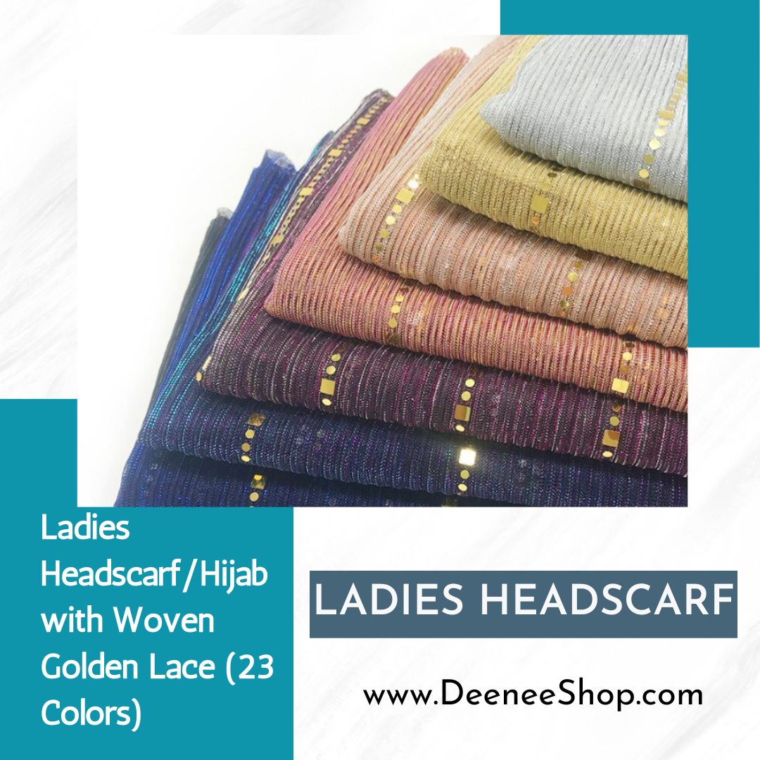 Ladies Headscarf/Hijab with Woven Golden Lace (23 Colors)
deeneeshop.com/products/ladie…
Visit our website for more 
DeeneeShop.com
 #Headscarf #Hijab #Fashion #ModestFashion #MuslimFashion #GoldenLace