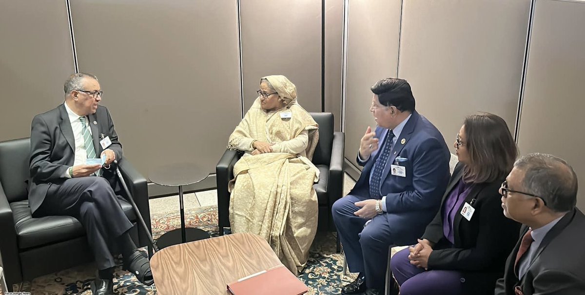 albd1971's tweet image. Prime Minister #SheikhHasina has met the Director General of @WHO Mr @DrTedros on Monday at the HQ of @UN in New York. Thematic Ambassador of @TheCVF and the Chairman of the National Advisory Committee on Autism and Neurodevelopmental Disorders @drSaimaWazed was also present at…
