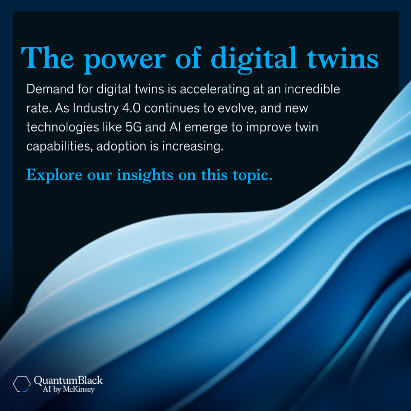 quantumblack's tweet photo. The global market for digital-twin technologies is forecasted to grow by 60% annually over the next 5 years, reaching $73.5 billion by 2027 - and you can discover our latest insights about this technology here. 👇