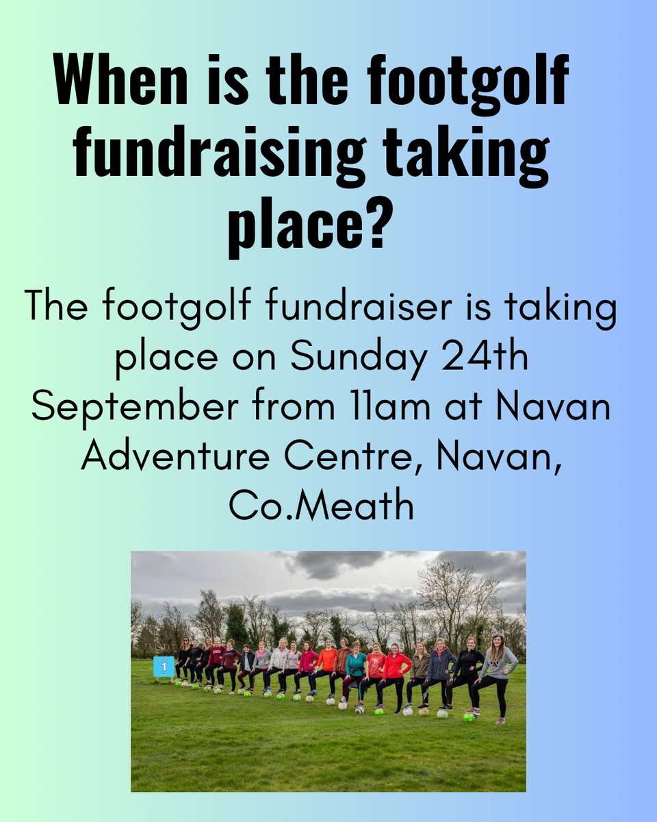 Core_Ireland's tweet photo. Here’s some FAQ’s about our Footgolf fundraiser taking place on Sunday 24th September from 11am at @NavanAdventure 

Please repost to spread the word (1/2) https://t.co/ZHWGOXN91V