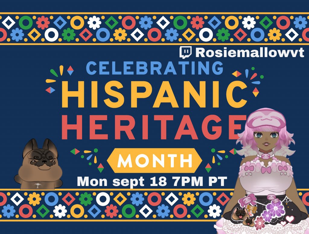 TODAY!!! Let’s talk about how Hispanic Heritage month is important and showcase some latine/latinx peeps 🩷 still taking submissions!!  All while I eat spicy noodles 7PM PT on twitch!!! 

#vtuber #VtubersUprising #VTubersAreStillWatching #HispanicHeritageMonth2023