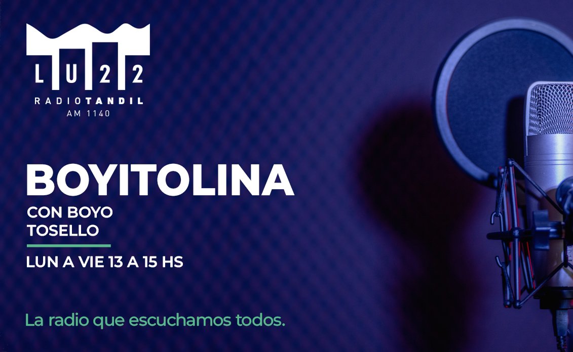 🎤 Comienza #Boyitolina, tu dosis de humor en las tardes de la radio. Con Boyo Tosello. Hasta las 15 por <a href="/RadioTandil/">Radio Tandil</a>.

📻 AM 1140 🎙️ FM 97.1
🖥️ Nueva web: lu22.com.ar
📲 Descargá nuestra app: play.google.com/store/apps/det…