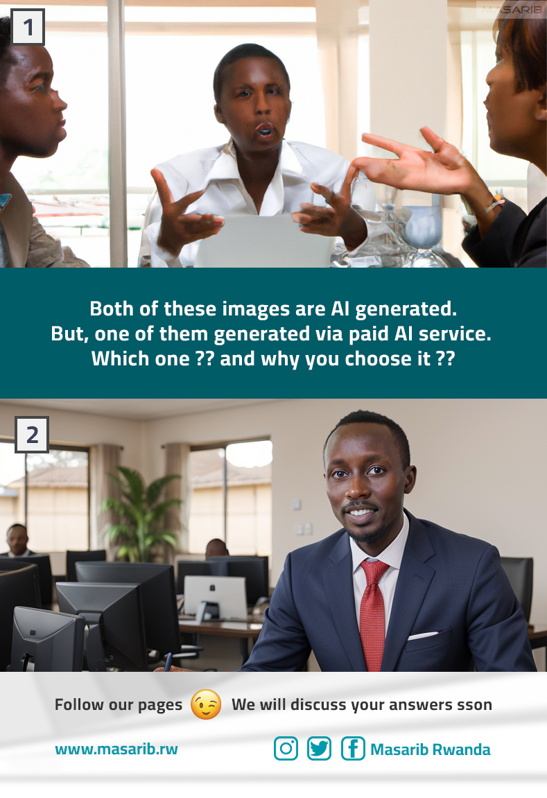 MasaribRw's tweet photo. These two images created by AI, but one of them created using a paid service, while the other through a free open-source website.
In your opinion, what is the paid service image ?? and how did you know !!??
#AI #masarib #Rwanda
Find us on Instagram &amp; Facebook: Masarib Rwanda https://t.co/fqbabIrq8x