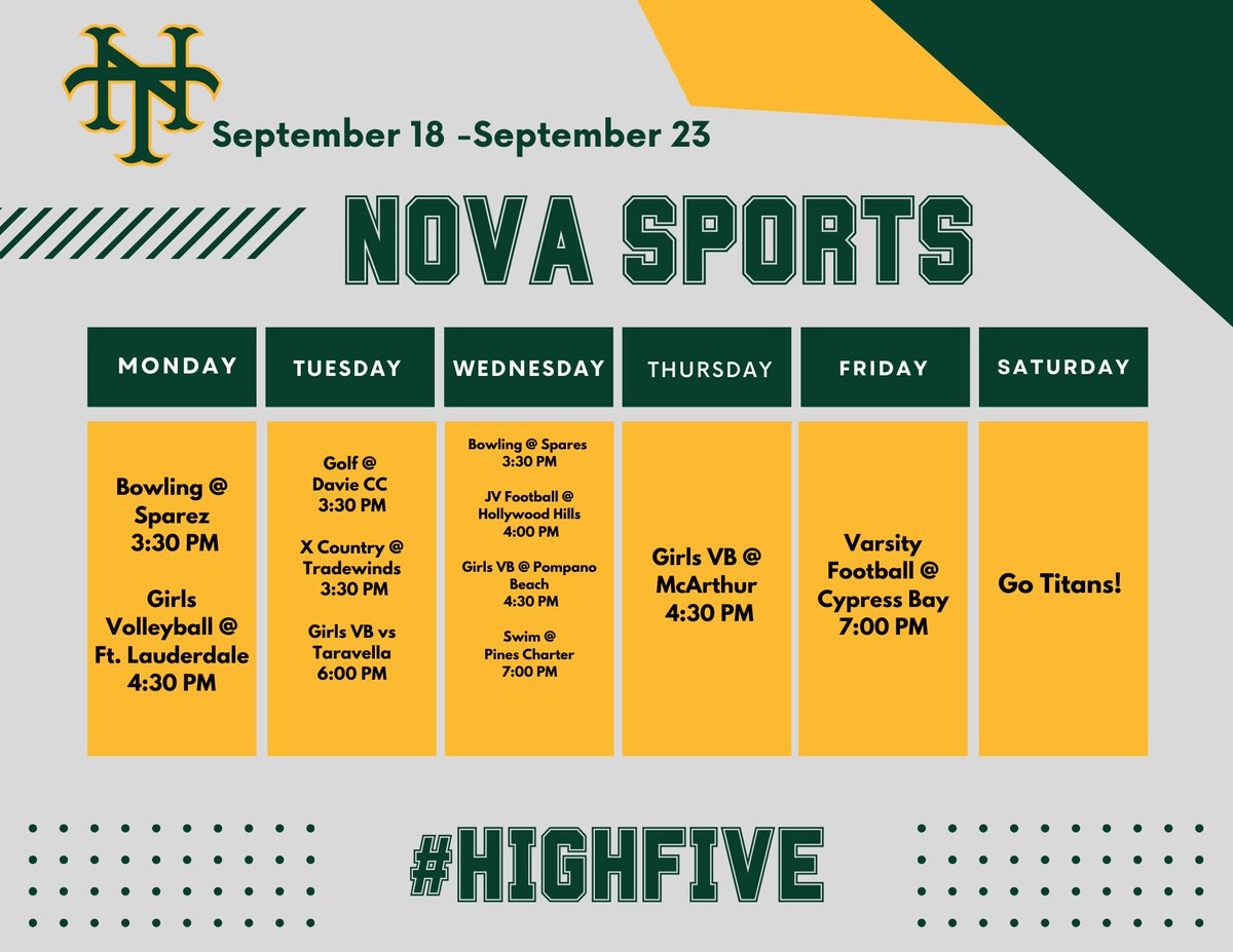 Athletics Weekly Schedule 
🏈🏐🏊‍♂️🎳⛳️🏃📣