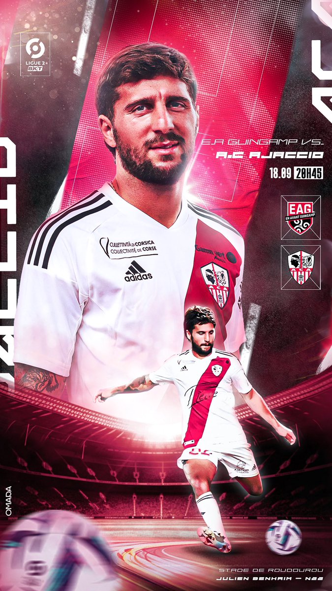 Jour de match et retour en terre bretonne pour <a href="/julien_benhaim/">Julien Benhaim Casanova</a> joueur de l’<a href="/ACAjaccio/">AC Ajaccio</a> opposé ce soir à l’<a href="/EAGuingamp/">En Avant Guingamp</a> en <a href="/Ligue2BKT/">Ligue 2 BKT</a> ! ⚡️🔴⚪️

Forza Aiacciu ! 👊

🎨 Agence Omada
#EAGACA #ACAjaccio