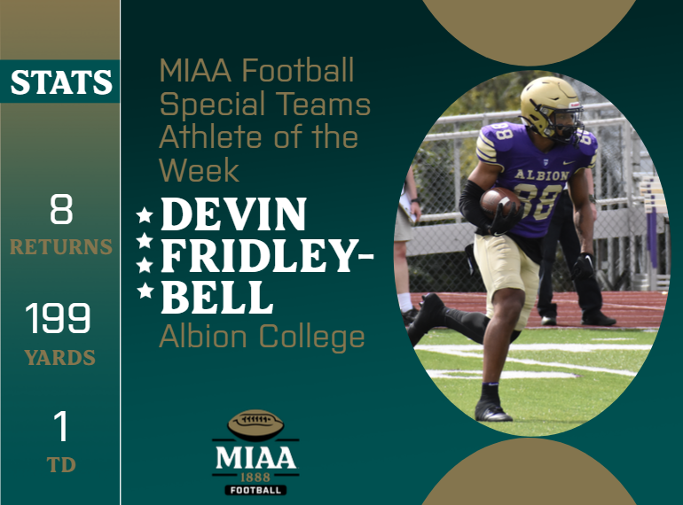 #D3MIAA Sports (@miaa1888) on Twitter photo #D3MIAA Football Athletes of the Week | September 18, 2023 🏈
Offensive:
Alex Price, <a href="/TrineAthletics/">Trine Thunder</a>
miaa.org/x/u2ot0
Defensive:
Tommy Kartes, <a href="/khornets/">Kalamazoo College Athletics</a>
miaa.org/x/w07e0
Special Teams:
Devin Fridley-Bell, <a href="/gobrits/">Albion Athletics</a>
miaa.org/x/zqk3h
#MIAAfb #D3MIAA Football Athletes of the Week | September 18, 2023 🏈
Offensive:
Alex Price, <a href="/TrineAthletics/">Trine Thunder</a>
miaa.org/x/u2ot0
Defensive:
Tommy Kartes, <a href="/khornets/">Kalamazoo College Athletics</a>
miaa.org/x/w07e0
Special Teams:
Devin Fridley-Bell, <a href="/gobrits/">Albion Athletics</a>
miaa.org/x/zqk3h
#MIAAfb
