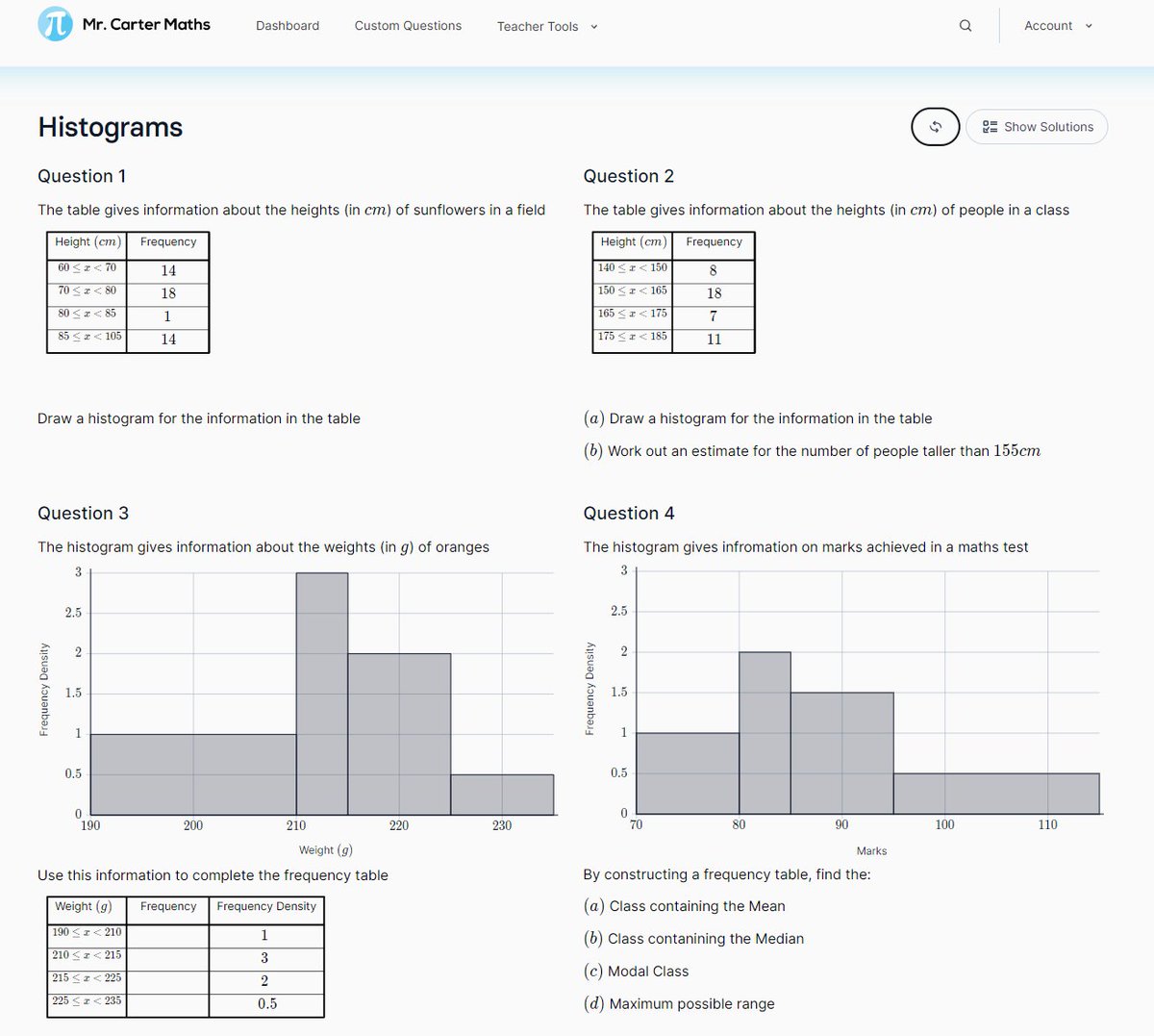 MrCarterMaths's tweet photo. Added this Exam Question set on Histograms this weekend.

Really happy with it!

Visit https://t.co/TiInBvA91L for a weeks free trial. https://t.co/BuZpA6UtK9
