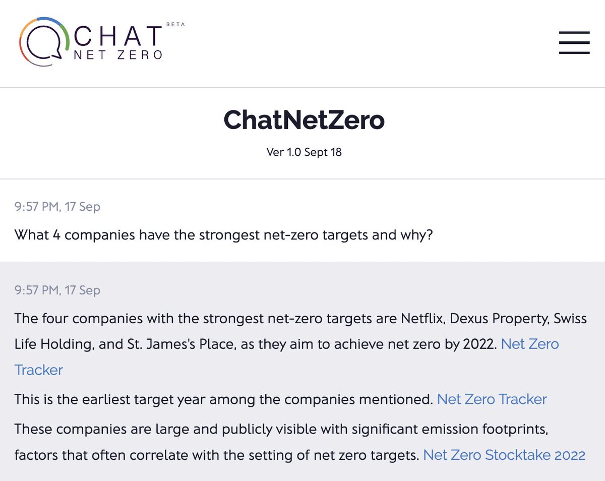 datadrivenlab's tweet photo. Only 4 days left until @jameszhang92 launches #ChatNetZero at #NYClimateWeek!

In honor of T-4 days, we asked #ChatNetZero for the 4 companies with the strongest #netzero targets:

@arboretica @NetZeroTracker https://t.co/KMPStlJZk8