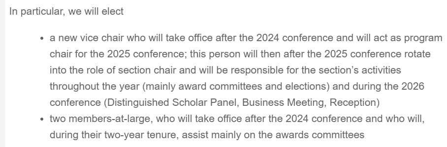 📣 The <a href="/ISA_IPSsection/">IPS Section</a> is now welcoming nominations to elect the following section office positions:

- 2024-2025 Vice-Chair
- TWOMembers-at-Large

Nominations must be sent to the Section Chair, Matthias Leese, at mleese@ethz.ch by 30 September 2023. Self nominations are welcome!