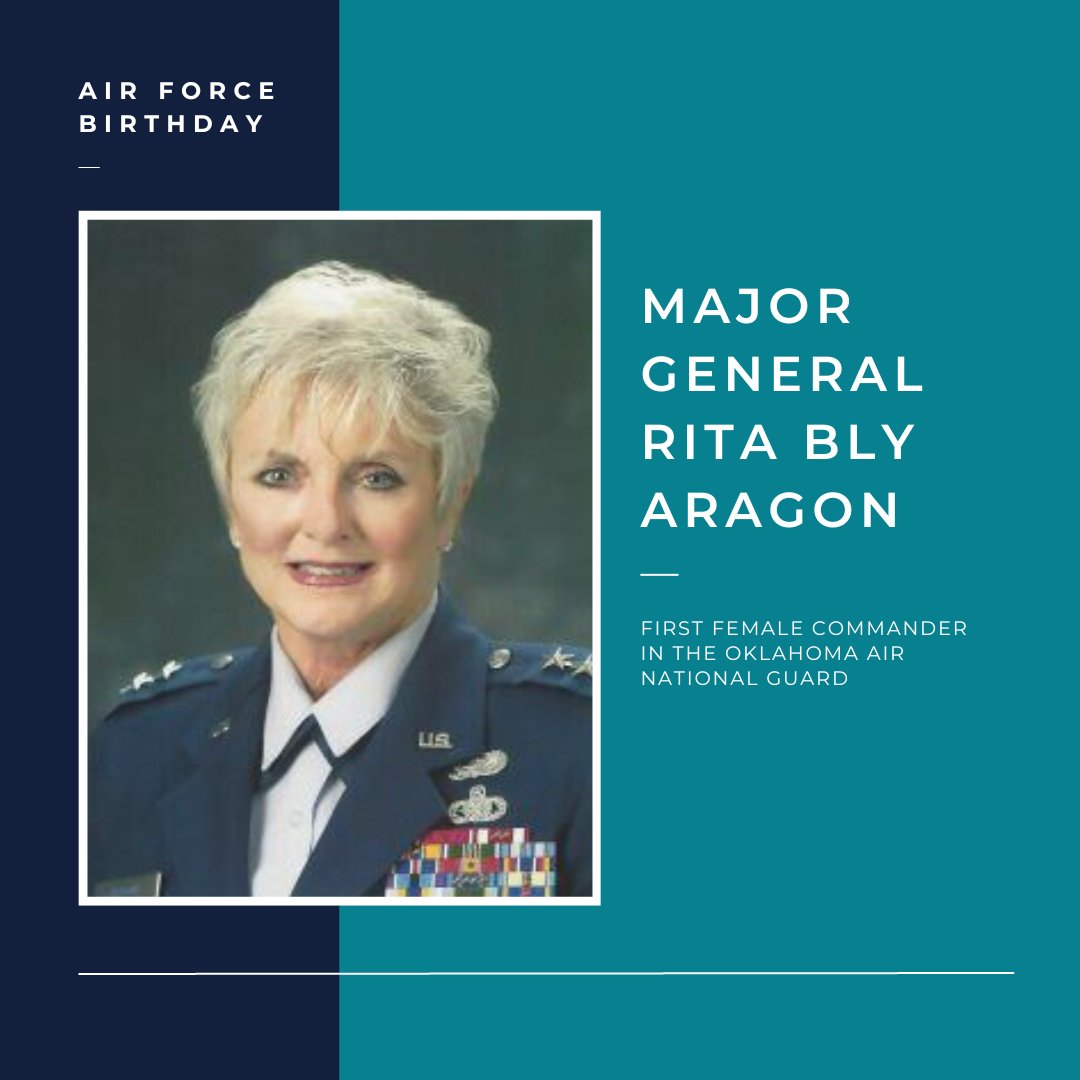 Happy Air Force Birthday! 🇺🇸✨ Did you know Major General Rita Aragon was the first female to hold the rank of Brigadier General in the Oklahoma National Guard AND the first female Commander of the Oklahoma Air National Guard? She blazed a trail for women in the Air Force!
