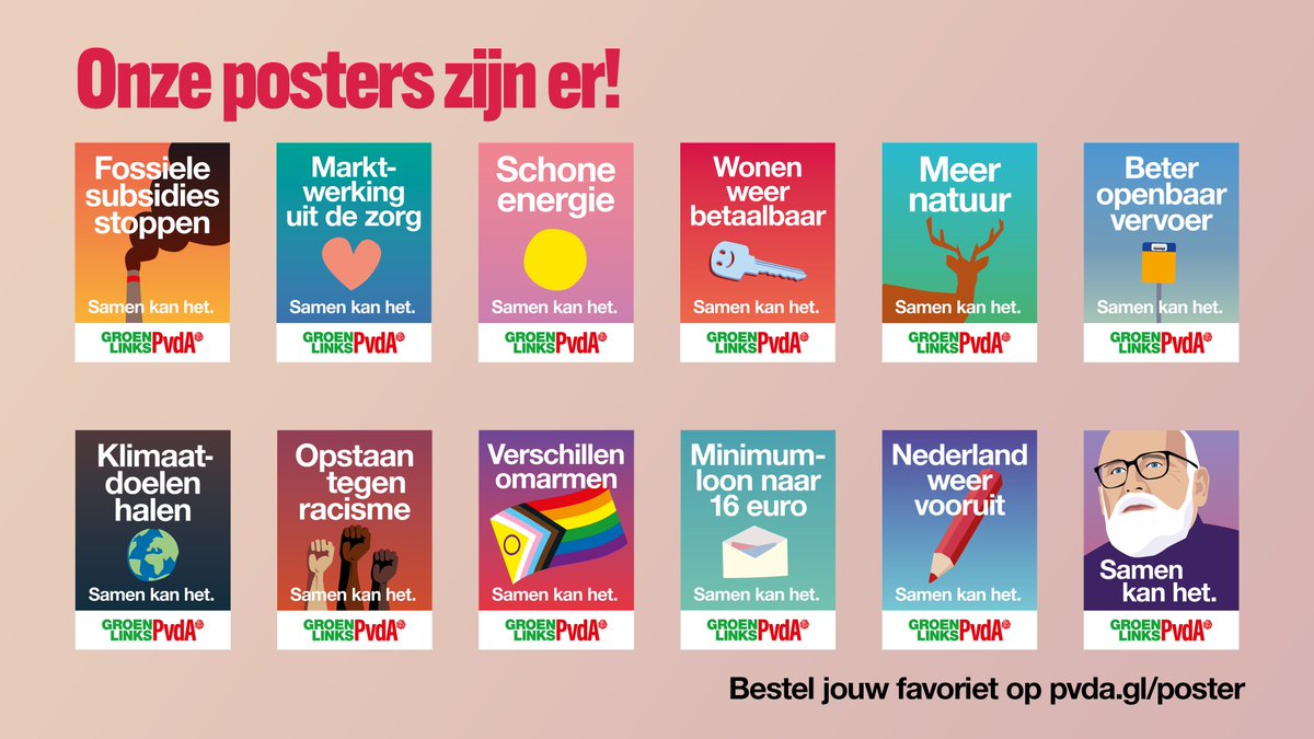 Onze campagneposters komen eraan! 😍

Fossiele subsidies stoppen, wonen weer betaalbaar, marktwerking uit de zorg... Welke zou jij achter je raam willen hangen?

Laat je e-mailadres achter op pvda.gl/poster, dan hoor jij als eerste wanneer je een poster kunt bestellen!