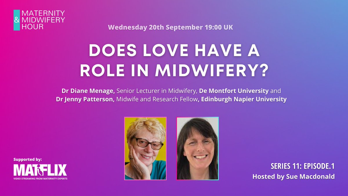 Finally here! THE MATERNITY & MIDWIFERY HOUR is back! 🥳 On Wednesday we're kicking off with Series 11, Ep1 with speakers Dr Diane Menage @Dianethemidwife & @jpmidwifery Dr Jenny Patterson @SueMacMidwife Register to watch for free eventbrite.co.uk/e/does-love-ha… Please SHARE 😎🥳