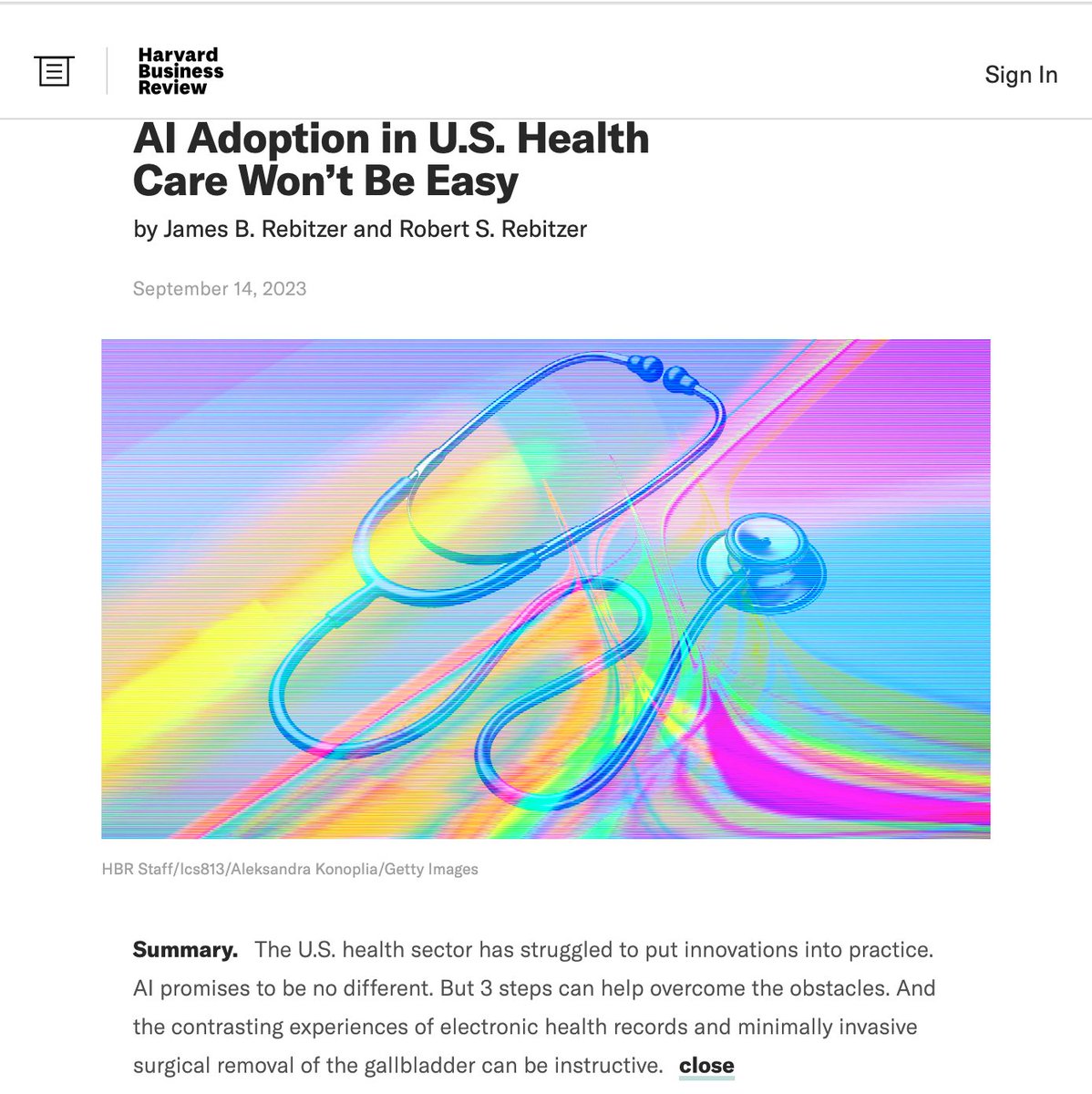Joshua Liu (@joshuapliu) on Twitter photo What will it take for AI adoption in Healthcare?
Linked in the next tweet is a new <a href="/HarvardBiz/">Harvard Business Review</a> article about his topic.
✅ Ideas I agreed with:
↳ Initial AI focus should be on AI that complements - but does not attempt to replace - direct clinical decision making and care. What will it take for AI adoption in Healthcare?
Linked in the next tweet is a new <a href="/HarvardBiz/">Harvard Business Review</a> article about his topic.
✅ Ideas I agreed with:
↳ Initial AI focus should be on AI that complements - but does not attempt to replace - direct clinical decision making and care.
