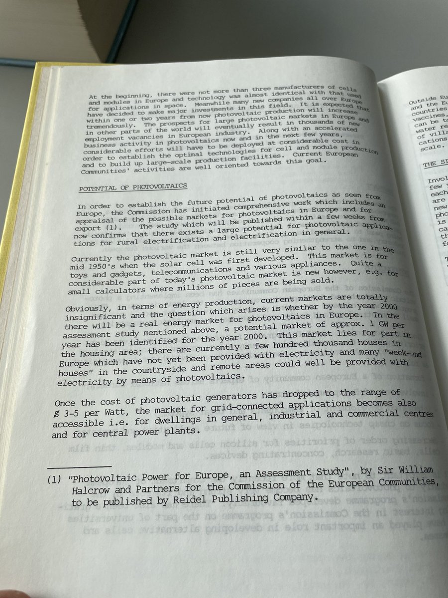 Just flying to Lisbon to attend 40th <a href="/EUPVSEC/">EU PVSEC</a> and looking for books to read on the plane. That’s what I found giving me inspiration. The potential of #photovoltaics as in 1982! Incredible journey the one of PV!