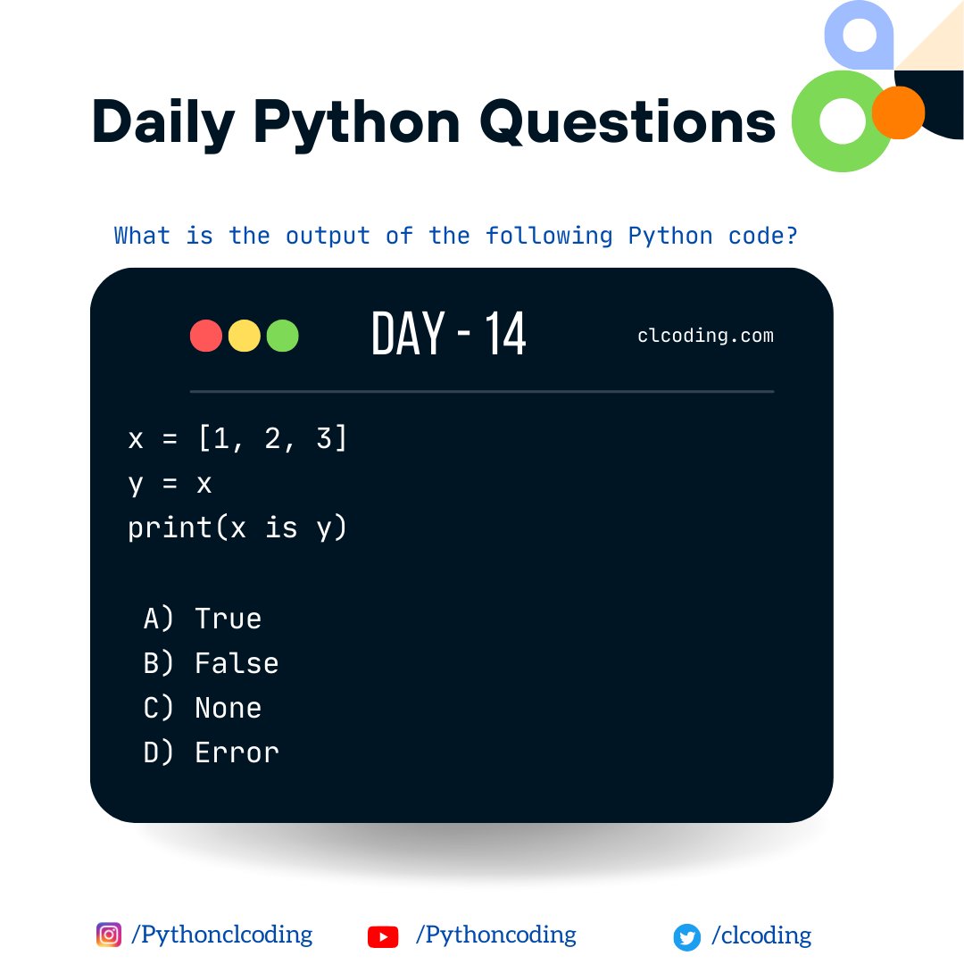 clcoding's tweet photo. What is the output of the following Python code? https://t.co/pxNy6B4KAf