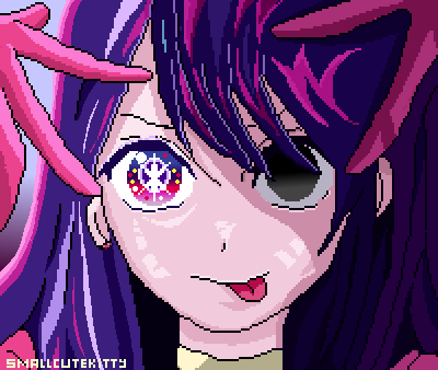Smallcut3kitty's tweet image. Tried to draw Ai from #Oshi_no_Ko, took me a while but here we go! #pixelartwork #pixelartist #anime