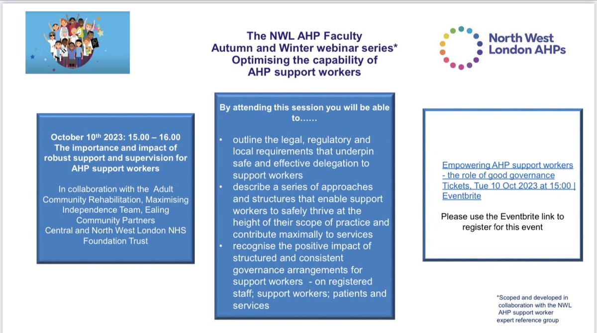 Save the date AHPs in <a href="/HealthierNWL/">@HealthierNWL</a>  😊
The first in our support worker webinar series. Please register via the link eventbrite.co.uk/e/empowering-a…
<a href="/joeflatt3005/">Chris Flatt</a> @helenlycett <a href="/toria_speechie/">Toria Kilsby</a> <a href="/ChelsonKS/">Chelson Kumar Solomon</a> 
<a href="/JeremyNugent10/">Jeremy Nugent</a> <a href="/DrTherapies/">Ryan Kemp</a> <a href="/ashurst_ione/">Ione Ashurst</a> <a href="/fionacathcart1/">Fiona cathcart</a>