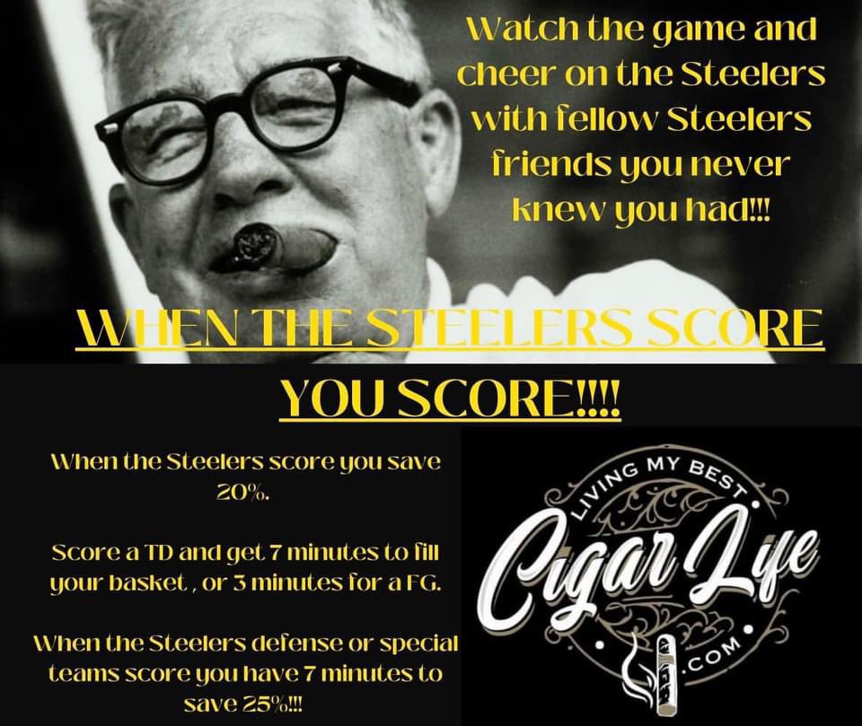 CigarLife4Life's tweet photo. Game Day!!!  Lounge is going to be open late!!

Don’t want to stay, wear your jersey in and get 10%!!

In-Lounge Special for ALL STEELERS games!!!

Also 10th Anniversary My Fathers on sale for $32 +TX https://t.co/fHtTYSPSlh