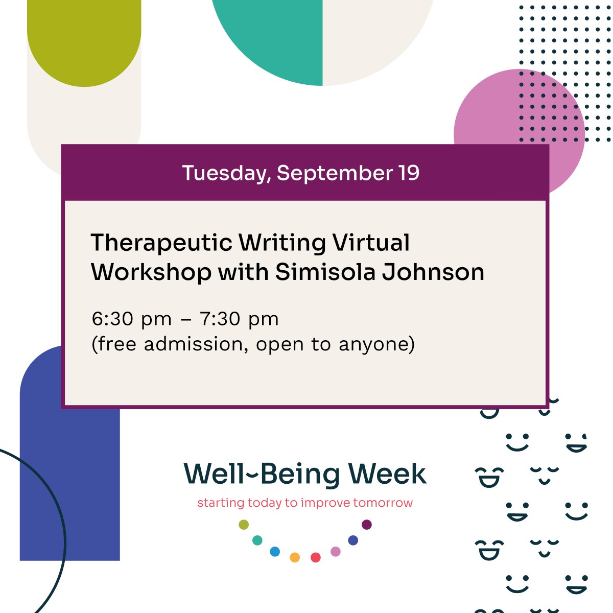 ✍️ Happening Today, as part of #WellBeingWeekNL, 'Therapeutic Writing Virtual Workshop' with Simisola Johnson (free registration, open to anyone) (Happening on Zoom at 6:30 pm - 7:30 pm) Visit wellbeingnl.ca for all the details plus checkout the full calendar!