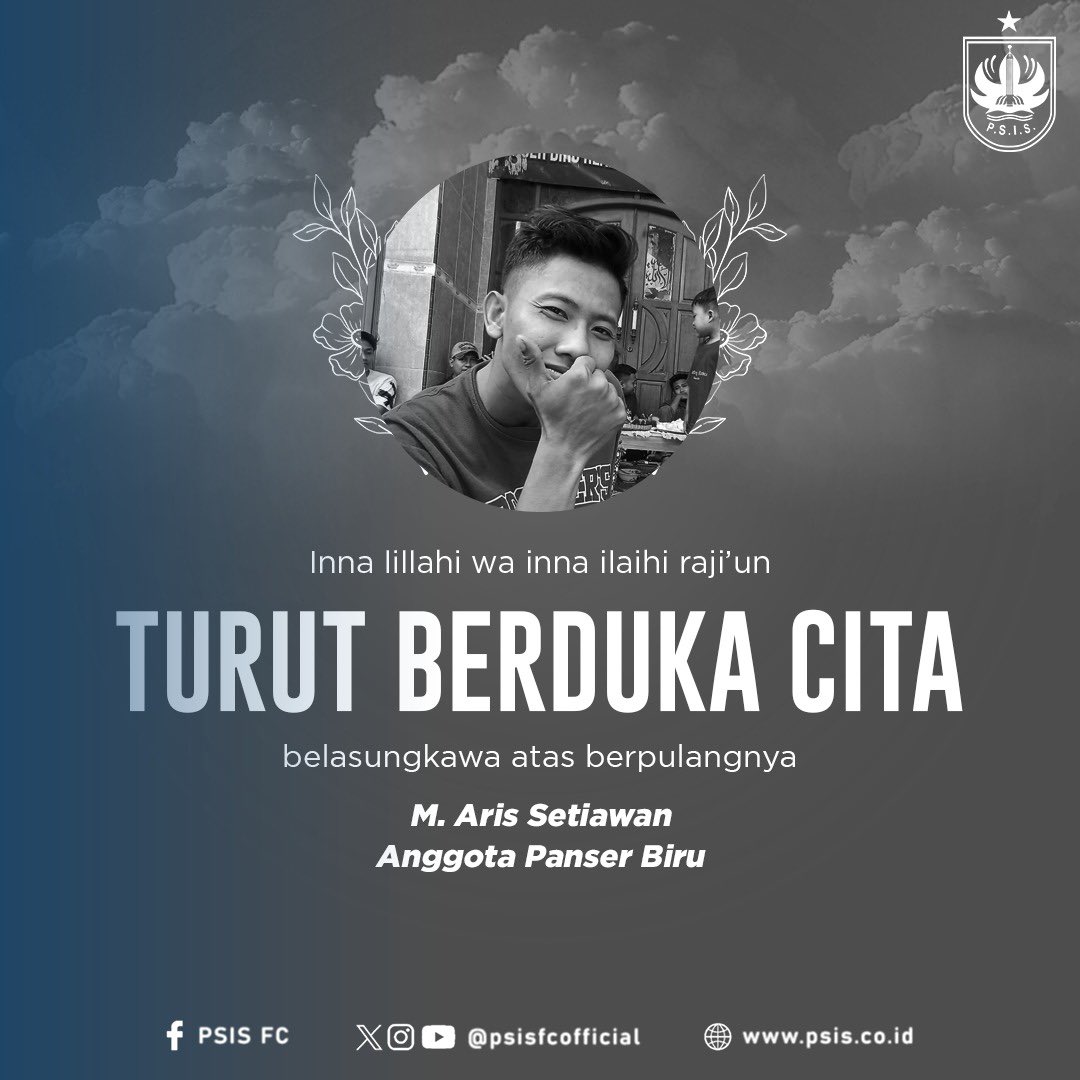 Keluarga besar PSIS Semarang turut berdukacita atas berpulangnya salah satu anggota <a href="/PanserBiruTweet/">Panser Biru Official</a>, M. Aris Setiawan. 

Semoga amal ibadahnya diterima di sisi Allah SWT dan keluarga yang ditinggalkan diberikan ketabahan. 🥀🙏🏼

#PSIS