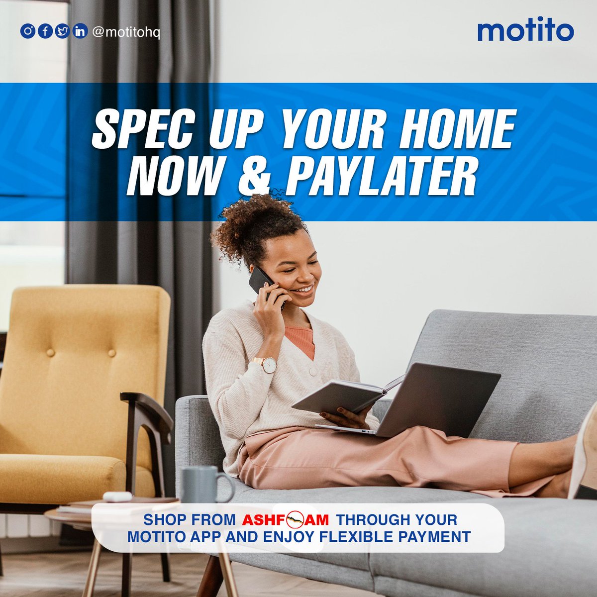 Convenience at its best!🥳

Spec up your home today with Top tier furniture from <a href="/ashfoamghana/">Ashfoam Ghana</a> on your Motito App and pay later in flexible installment.

#BNPL 
#motito
