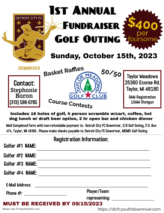 DCFCDownriver's tweet photo. ⚜️ ANNUAL GOLF OUTING ⚜️Registration Deadline EXTENDED until September 22nd!

We are hosting our Annual Golf Fundraiser to support youth soccer in the downriver community.

Questions: contact Stephanie Baron at stephanie.baron@dcfcyouthdownriver.com

Thank you for your support! https://t.co/xAXwcKqpH0