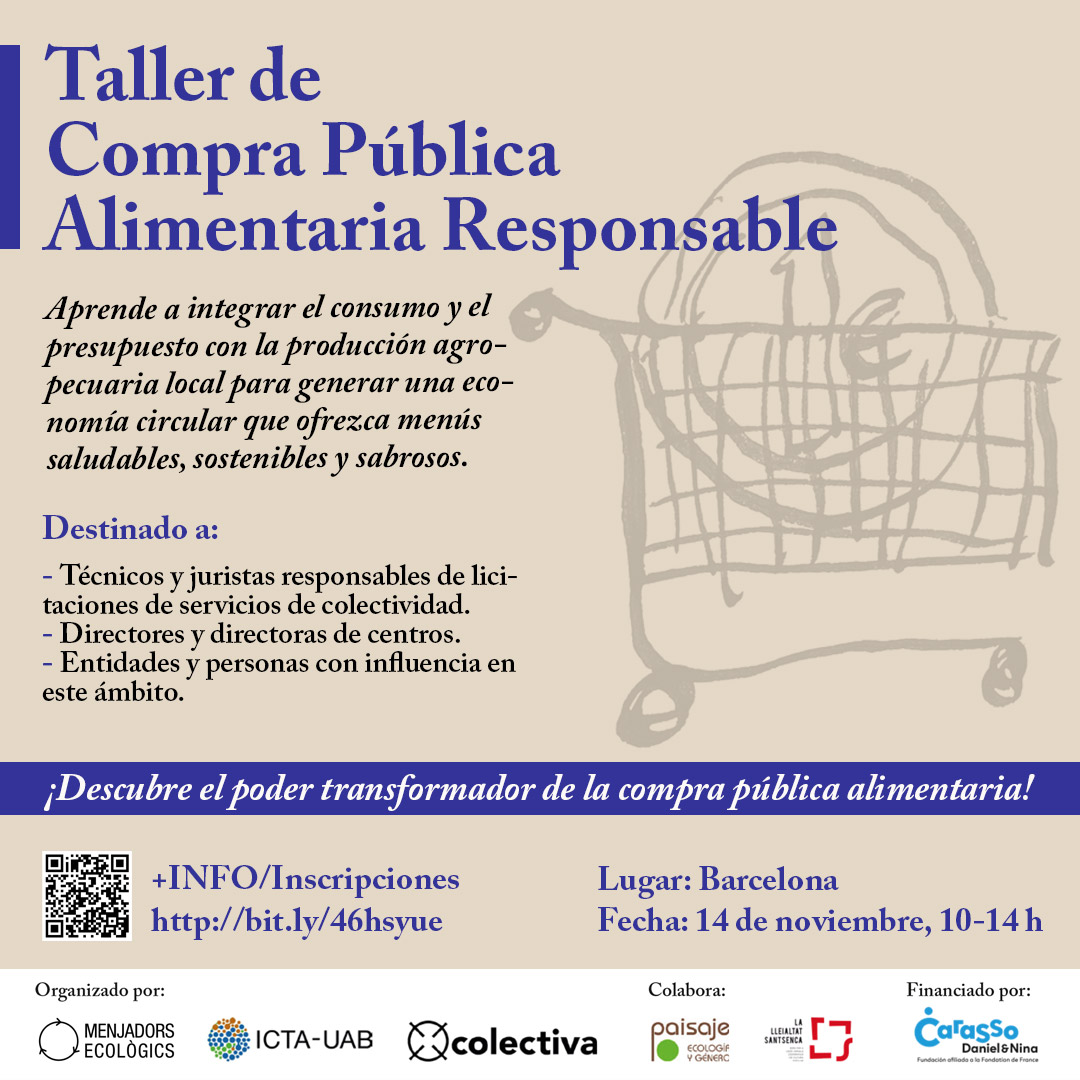 Taller de compra pública alimentaria responsable, 14 de noviembre Barcelona. Inscripciones abiertas bit.ly/46hsyue
<a href="/fdnc_es/">Fundación Daniel y Nina Carasso</a> <a href="/Ekoalde1/">Ekoalde</a> <a href="/ConsellOsona/">Consell Comarcal d’Osona</a>