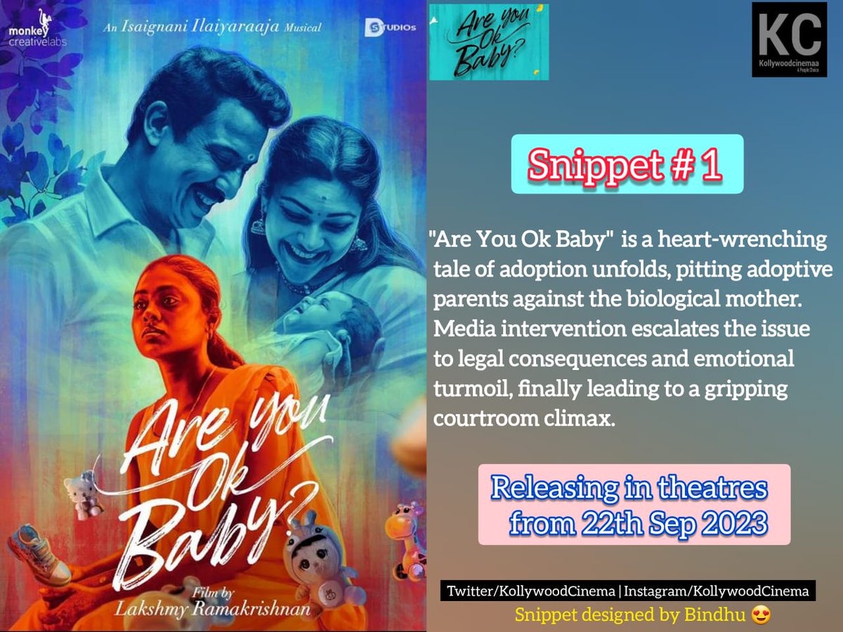 KollywoodCinima's tweet photo. #KollywoodCinima #KcSnippets for #AreYouOkBaby #AYOB by #Bindhu
🎬 @LakshmyRamki
🎸 @ilaiyaraaja
💰 @WCF2021
💰 #MonkeyCreativeLabs #Dstudios
🌟 @thondankani @DirectorMysskin
🌟 @ashokactor @VinodhiniUnoffl
🌟 #Abhirami #DirVijay #Naren
📣 @donechannel1 @teamaimpr https://t.co/Baw8AMHQn5
