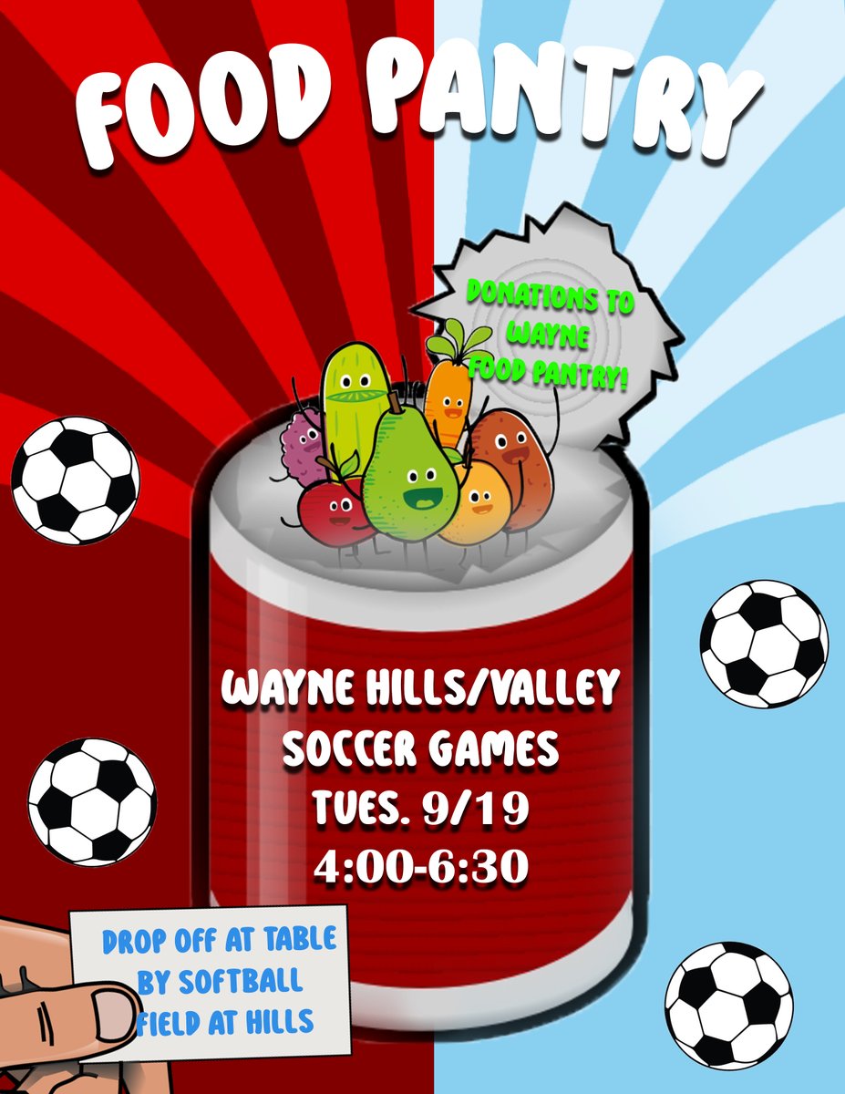Wayne Valley Indians (@wvalleyathletic) on Twitter photo Varsity Boys and Girls Soccer at Wayne Hills Tuesday, September 19th. Boys @ 4:00pm followed by Girls @ 6:30pm.
Please support our teams and the the Wayne Food Pantry!
<a href="/whillsathletics/">waynehillsathletics</a>
#OneTown #ValleyPride #PatriotPride Varsity Boys and Girls Soccer at Wayne Hills Tuesday, September 19th. Boys @ 4:00pm followed by Girls @ 6:30pm.
Please support our teams and the the Wayne Food Pantry!
<a href="/whillsathletics/">waynehillsathletics</a>
#OneTown #ValleyPride #PatriotPride