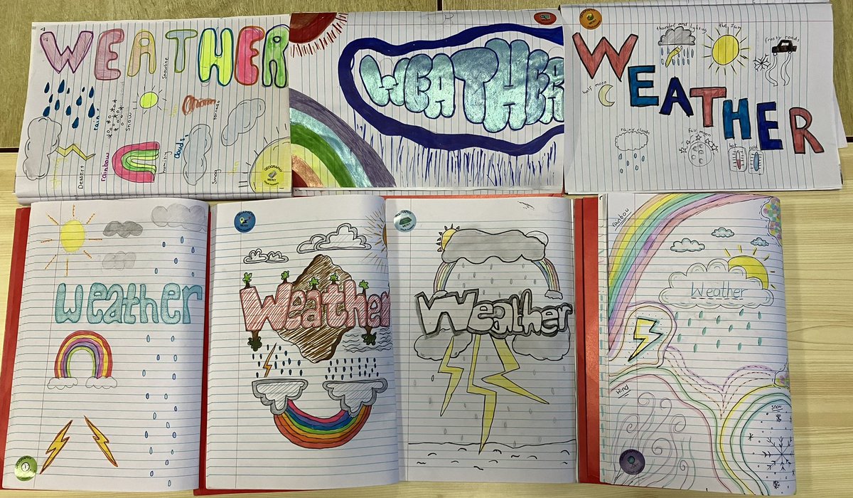 Well done to Jenna, Lauren, Tiala, Kyle B, Evan, Abigail and Luci for these fantastic title pages for our new topic 🌧️ ☀️ 🌩️ ❄️ 💨